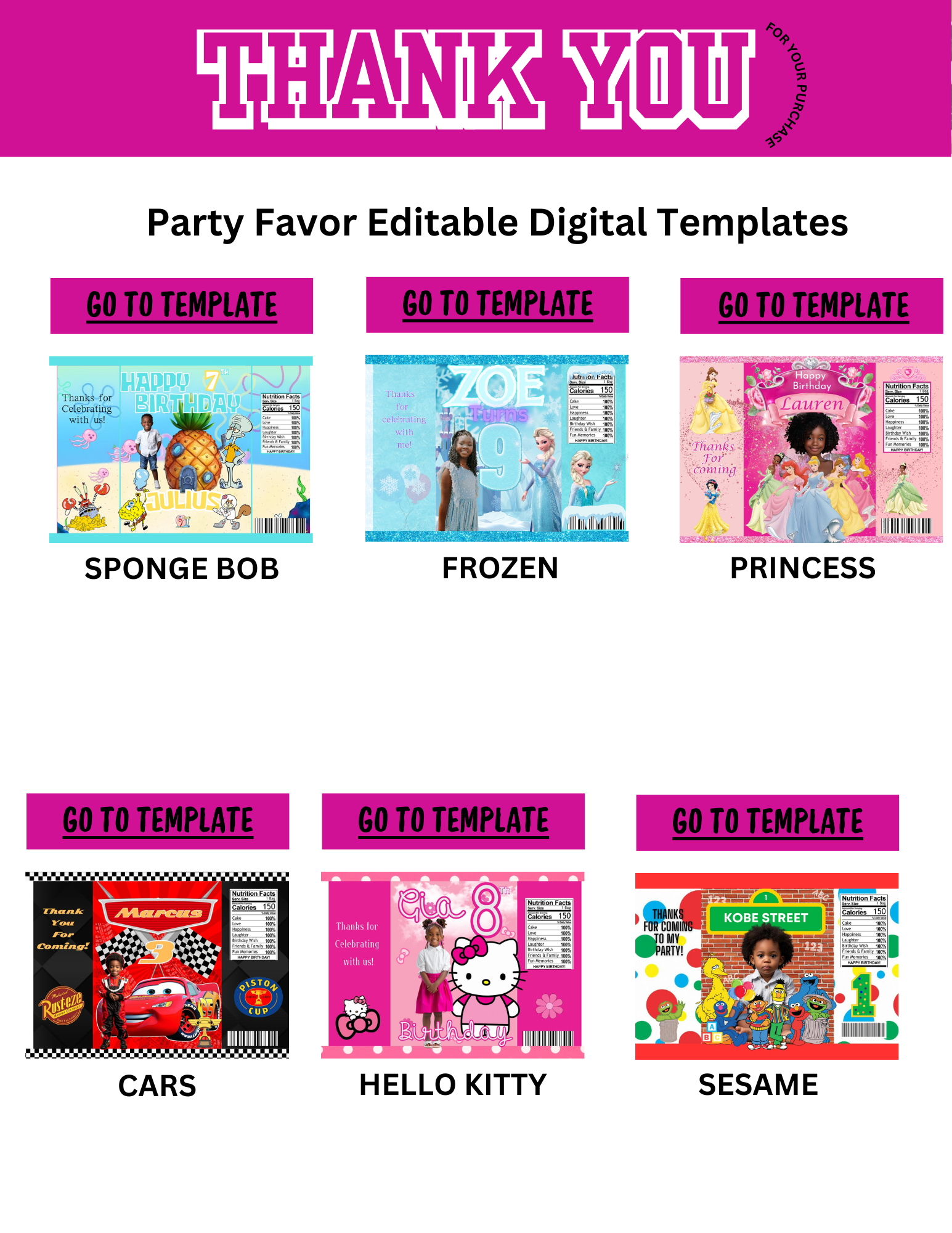 Party Favor Digital Editable Kit Bundle - 101 CANVA Designs