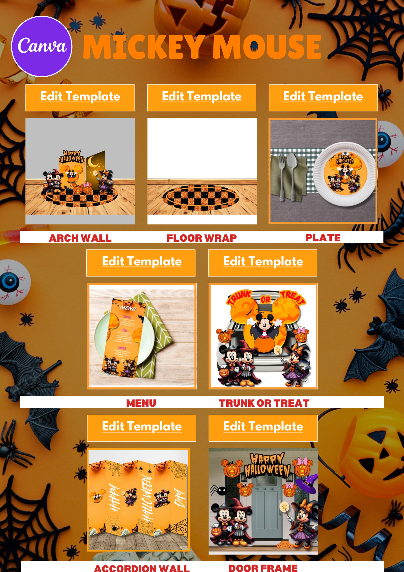 Halloween Party Favor Bundle  - 8 themed Canva Templates