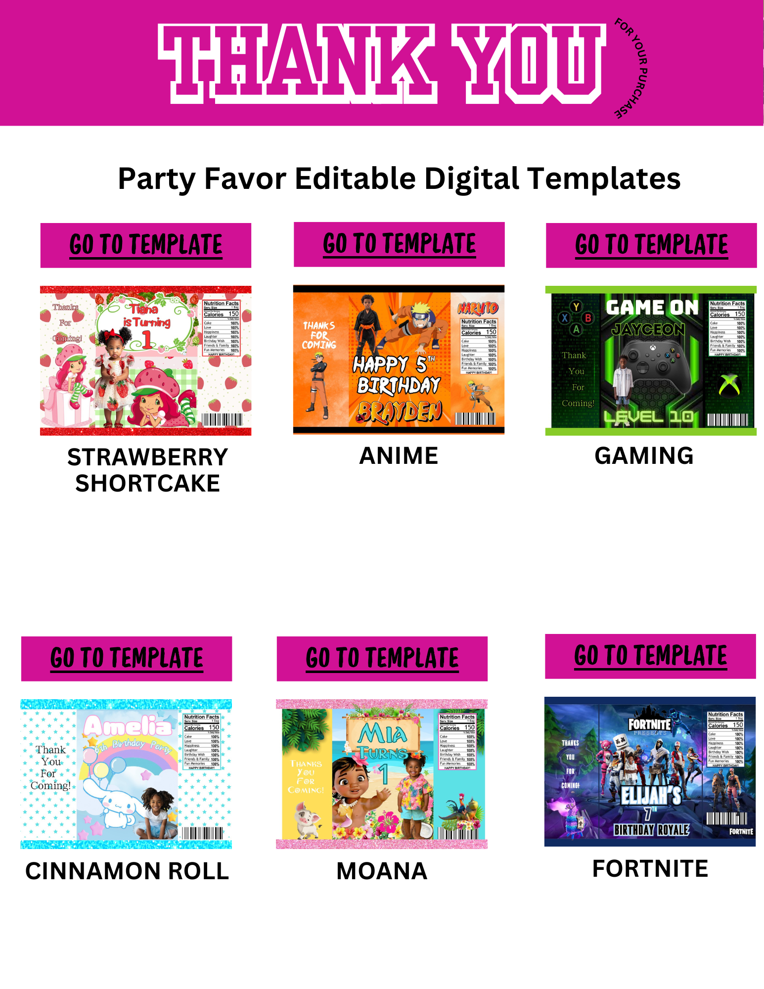 Party Favor Digital Editable Kit Bundle - 101 CANVA Designs