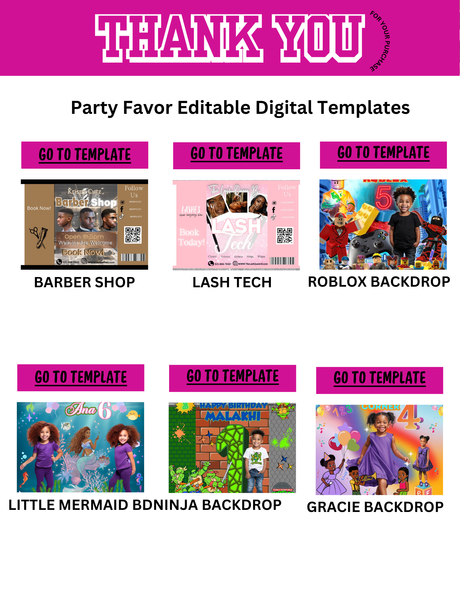 Party Favor Digital Editable Kit Bundle - 101 CANVA Designs