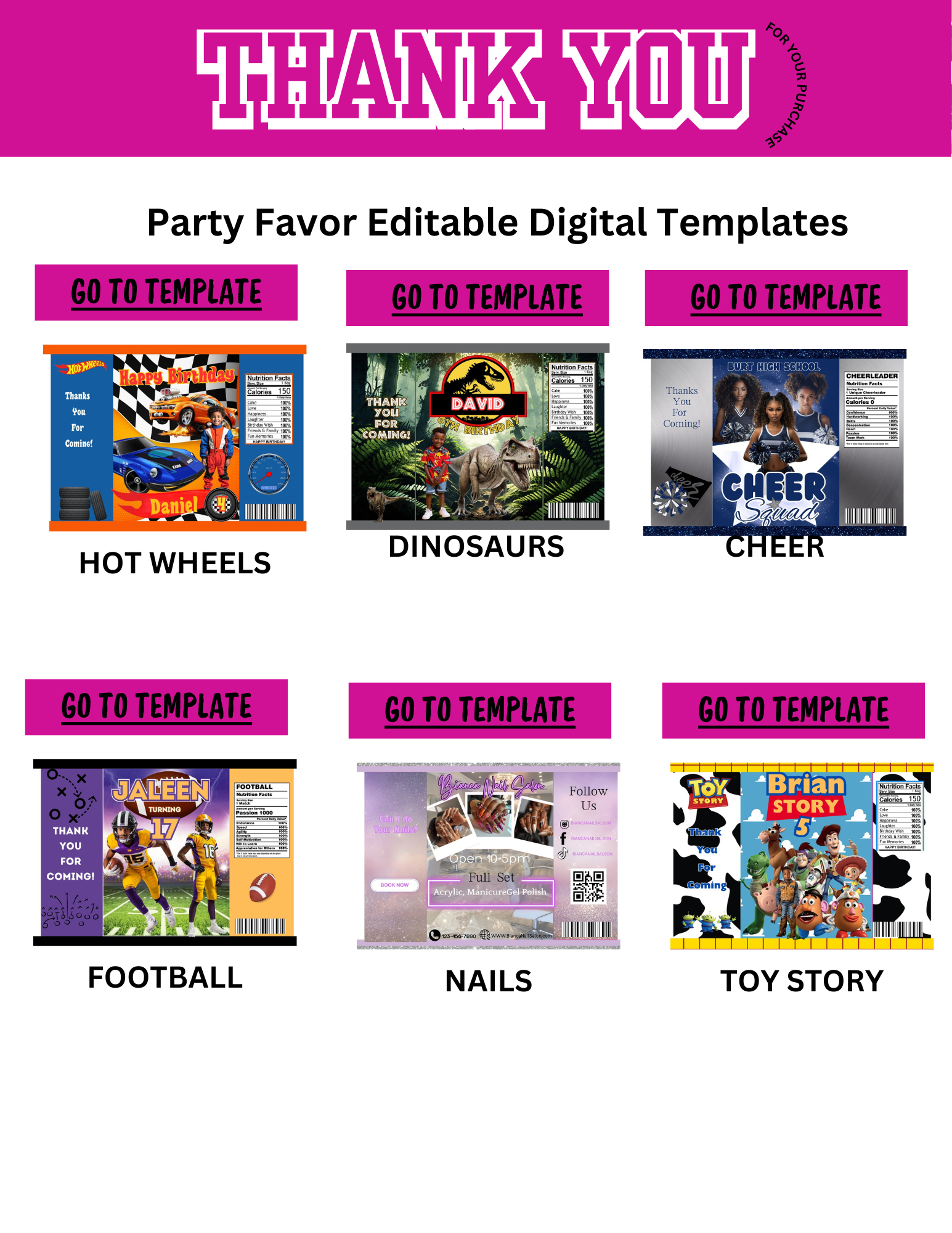 Party Favor Digital Editable Kit Bundle - 101 CANVA Designs