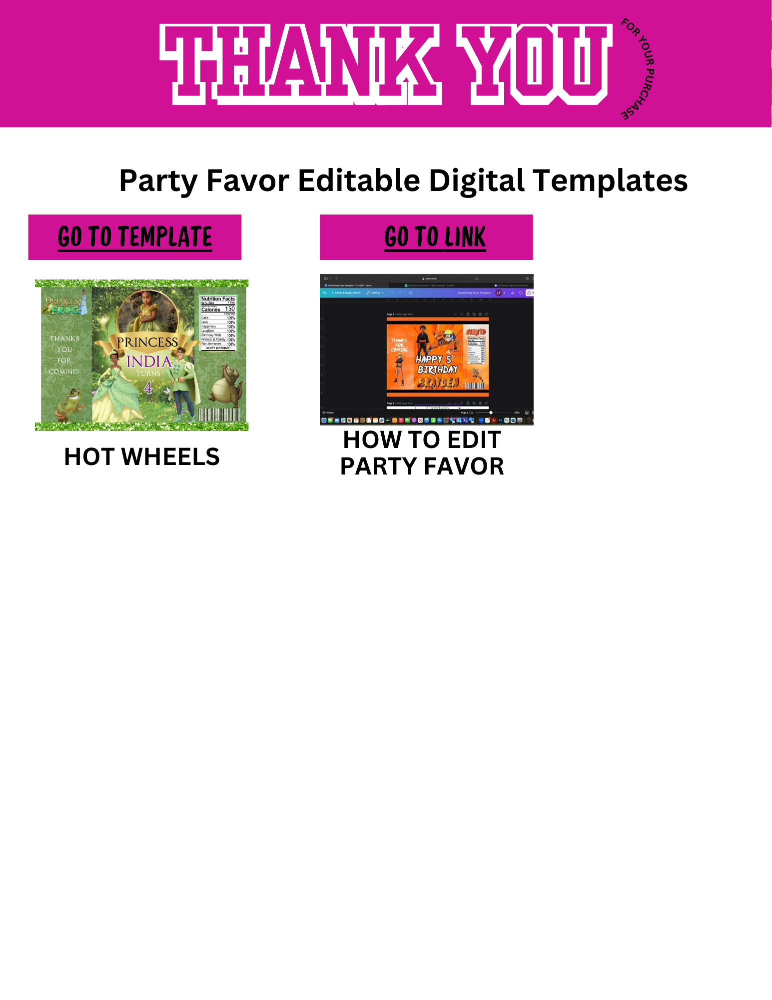 Party Favor Digital Editable Kit Bundle - 101 CANVA Designs