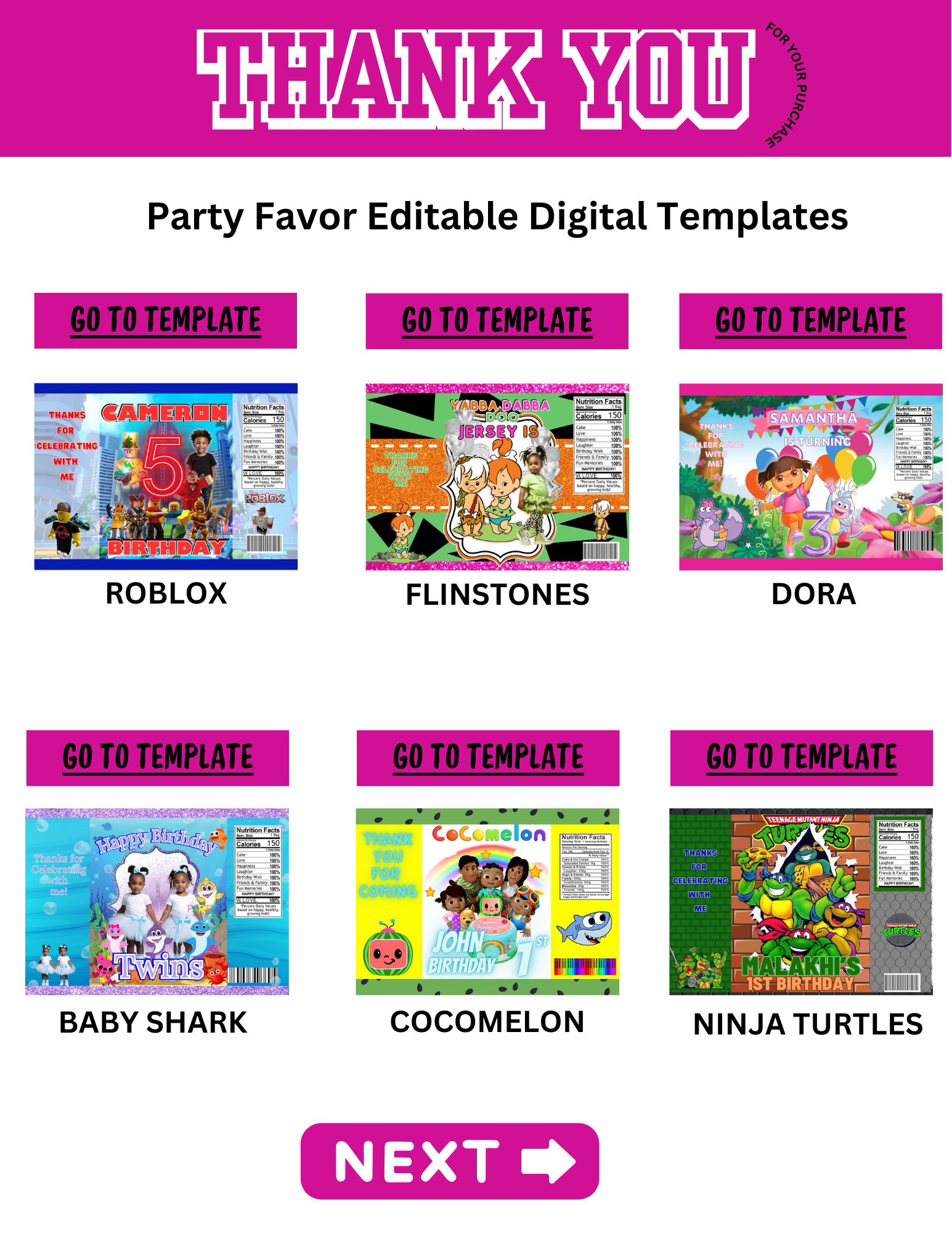 Party Favor Digital Editable Kit Bundle - 101 CANVA Designs