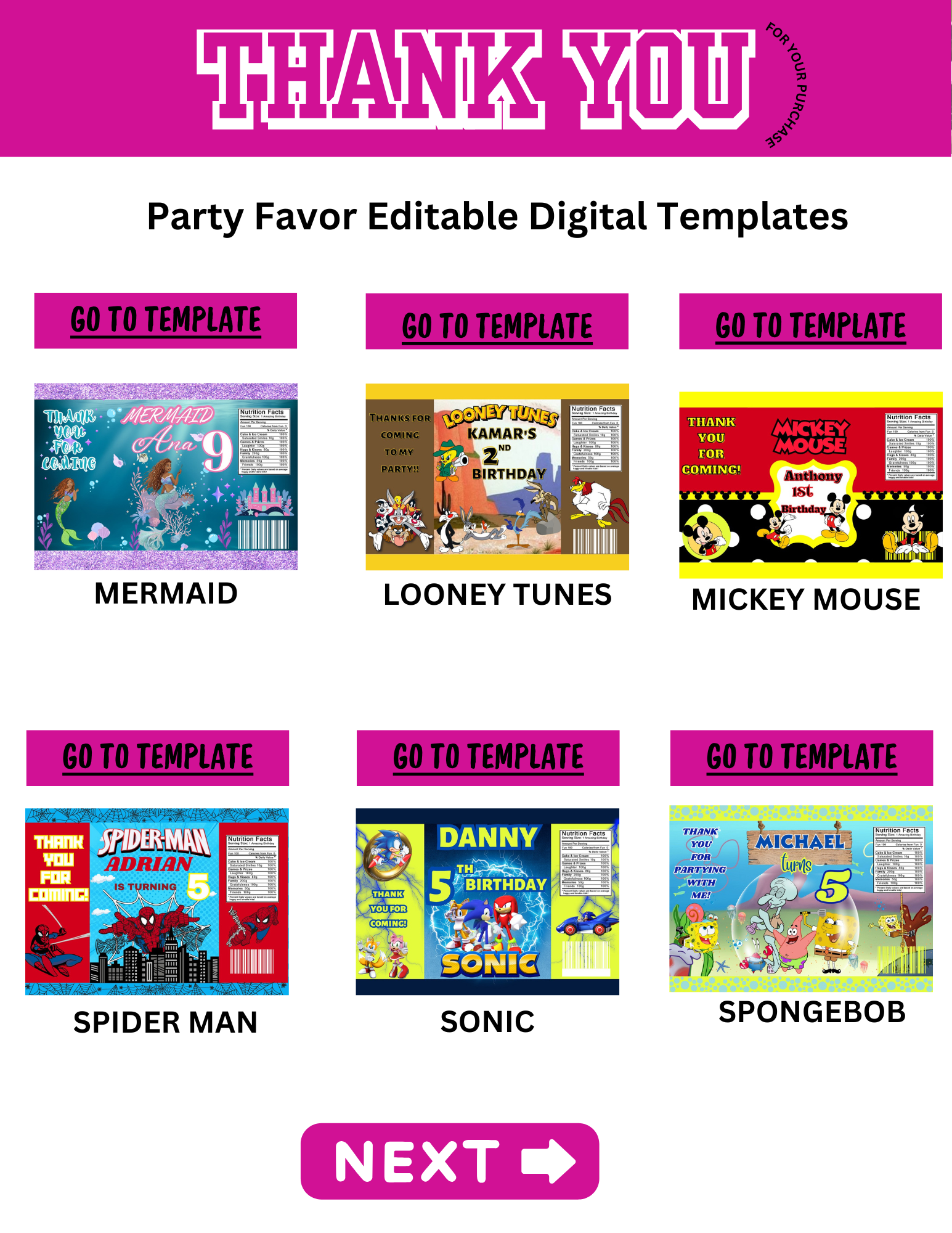 Party Favor Digital Editable Kit Bundle - 101 CANVA Designs