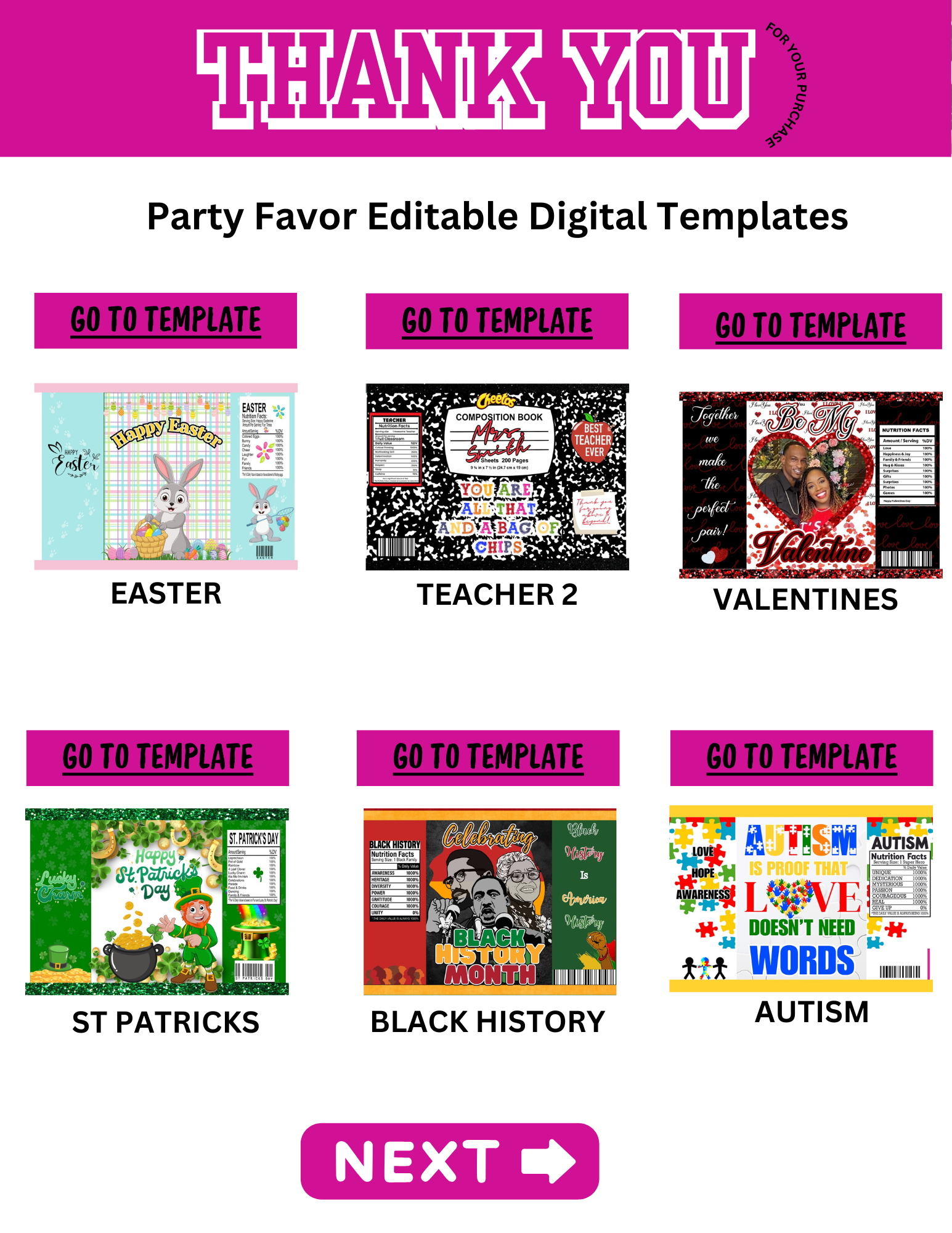 Party Favor Digital Editable Kit Bundle - 101 CANVA Designs