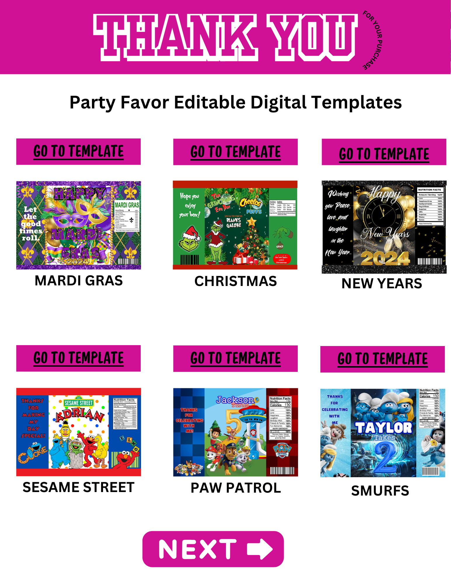 Party Favor Digital Editable Kit Bundle - 101 CANVA Designs