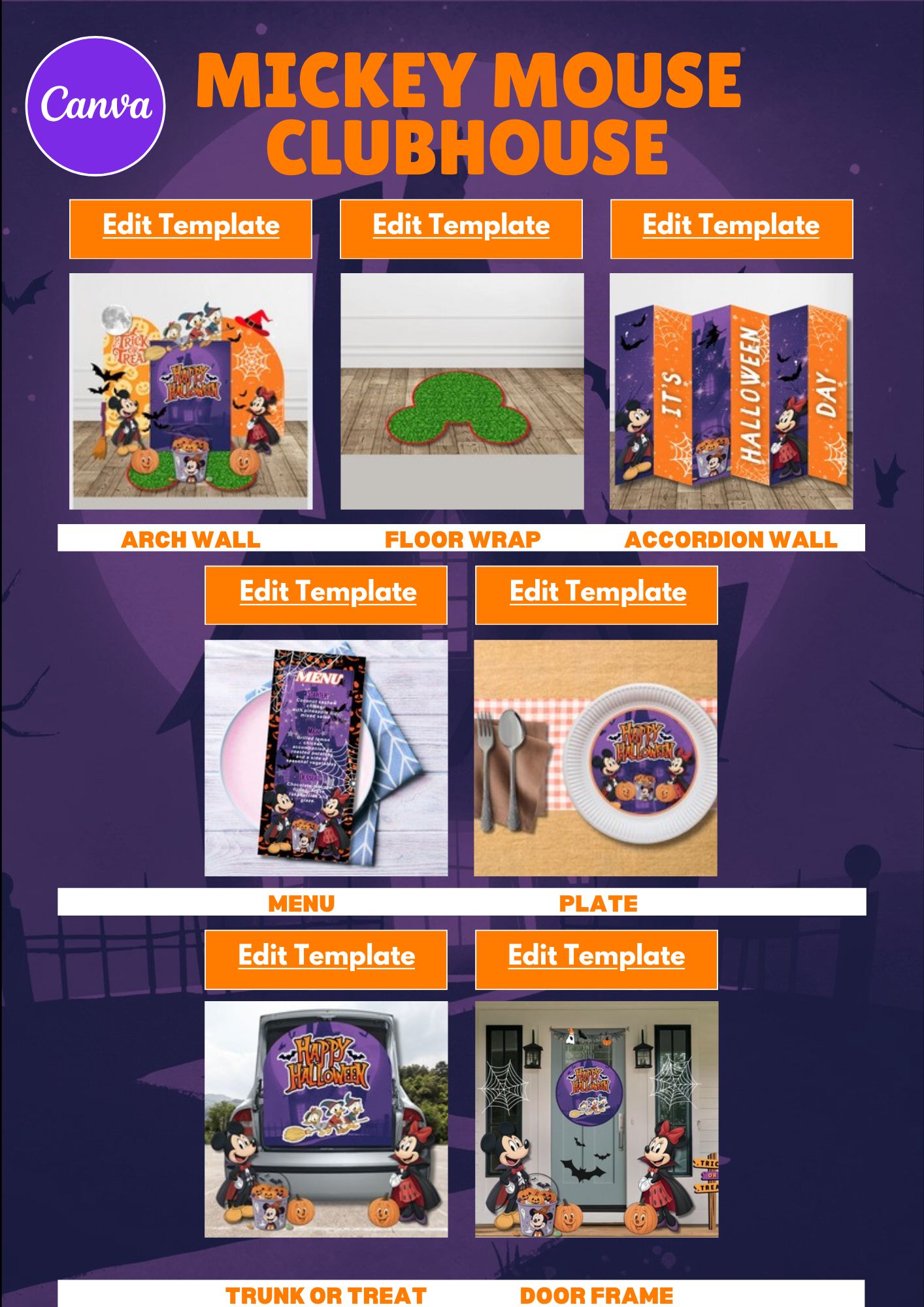 Halloween Party Favor Bundle  - 8 themed Canva Templates