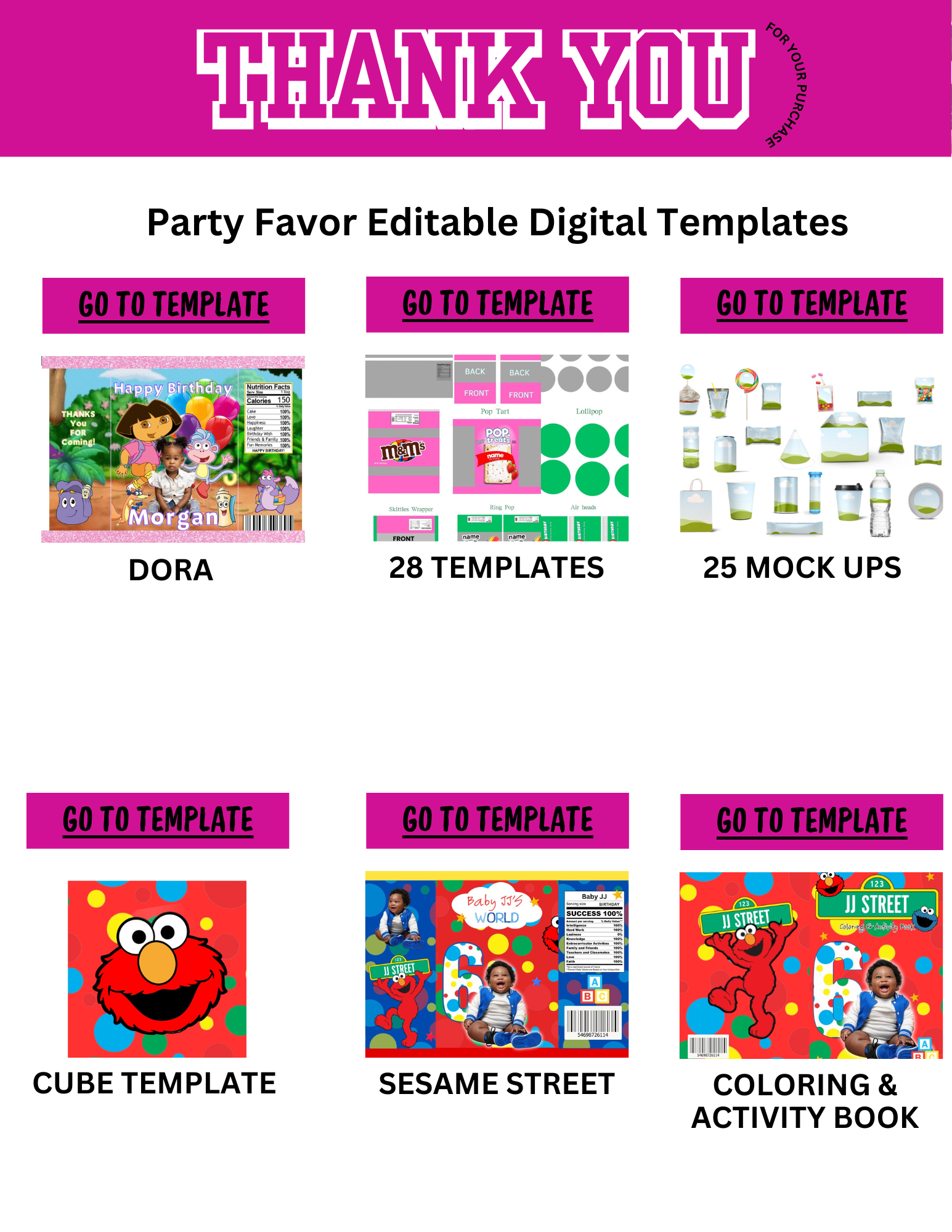 Party Favor Digital Editable Kit Bundle - 101 CANVA Designs