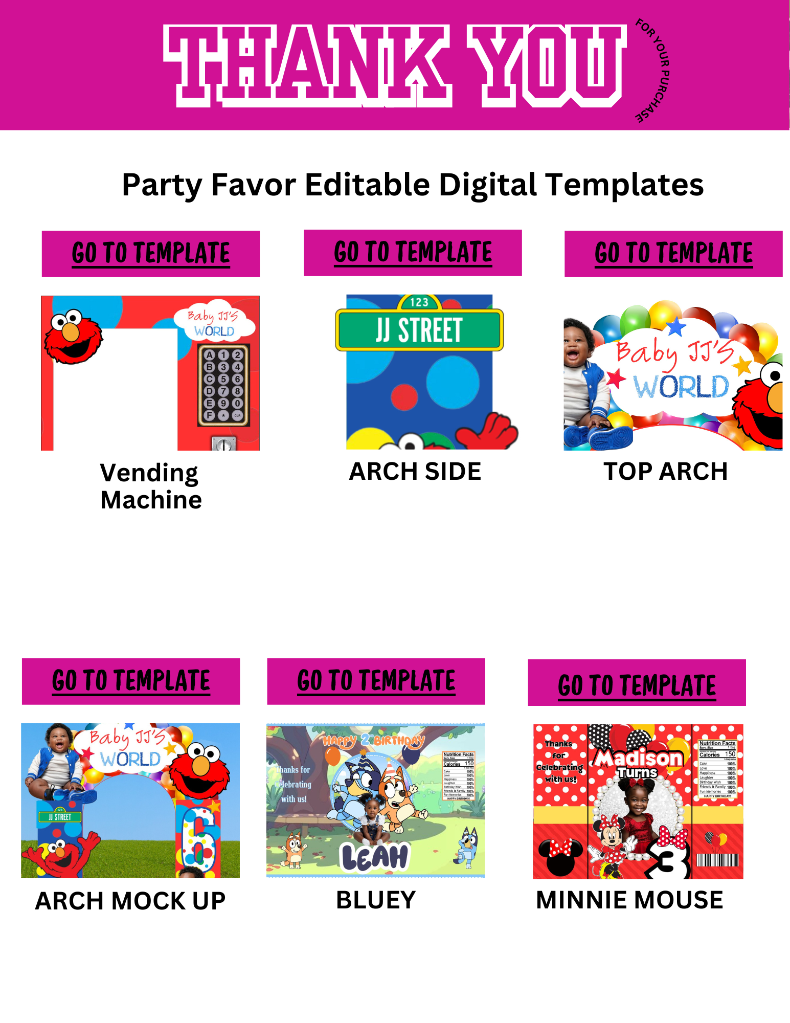 Party Favor Digital Editable Kit Bundle - 101 CANVA Designs