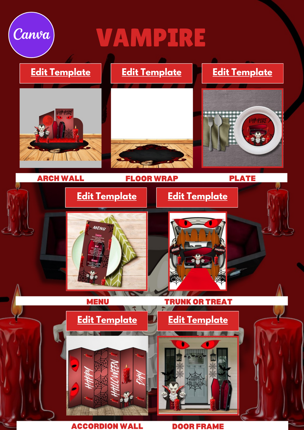 Halloween Party Favor Bundle  - 8 themed Canva Templates