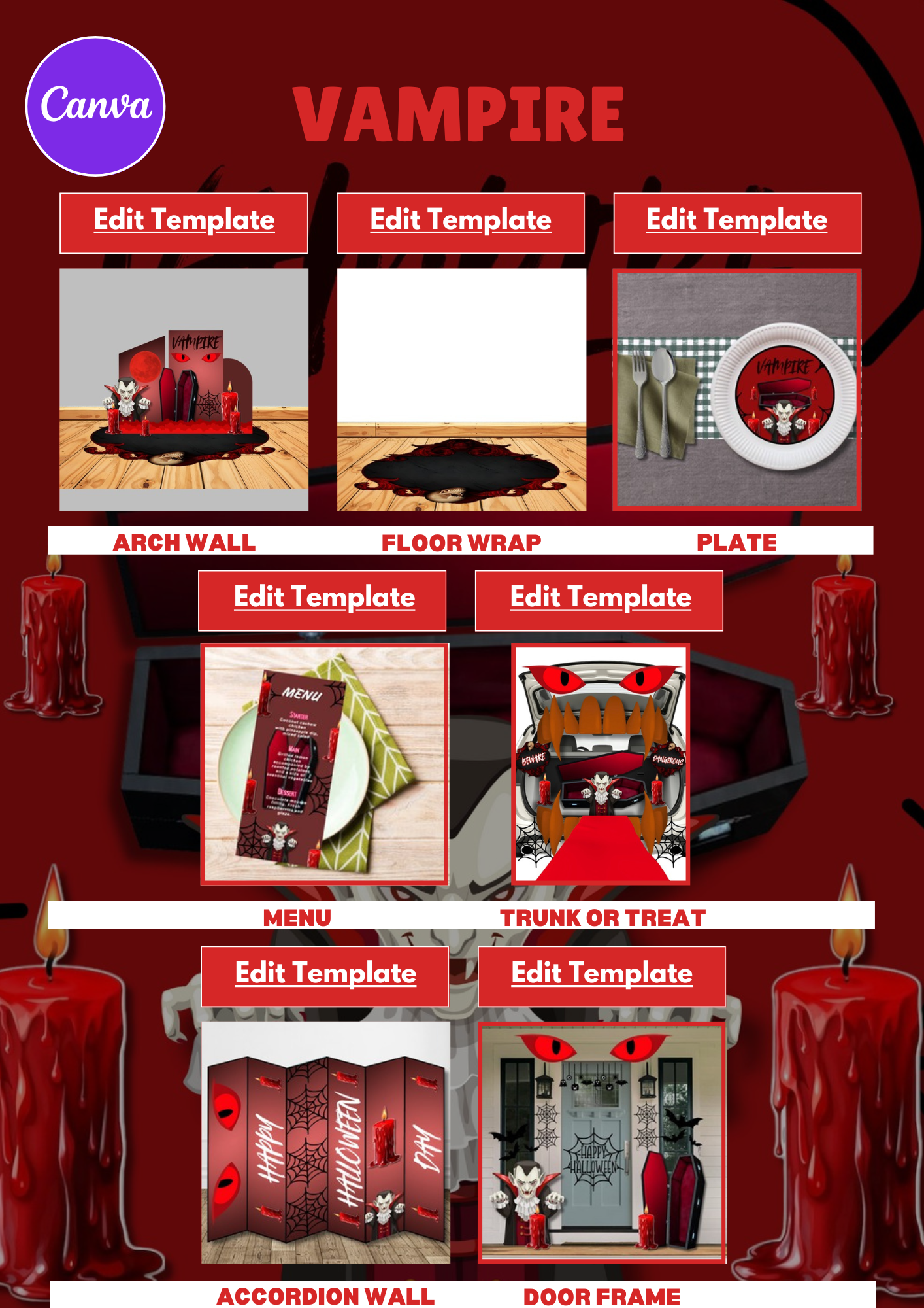 Halloween Party Favor Bundle  - 8 themed Canva Templates