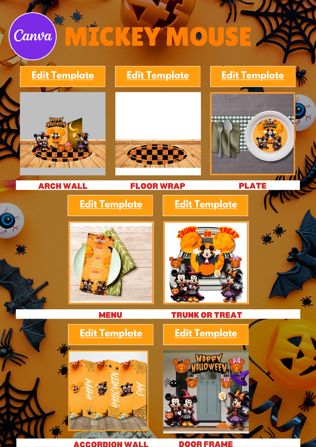 Halloween Party Favor Bundle  - 8 themed Canva Templates