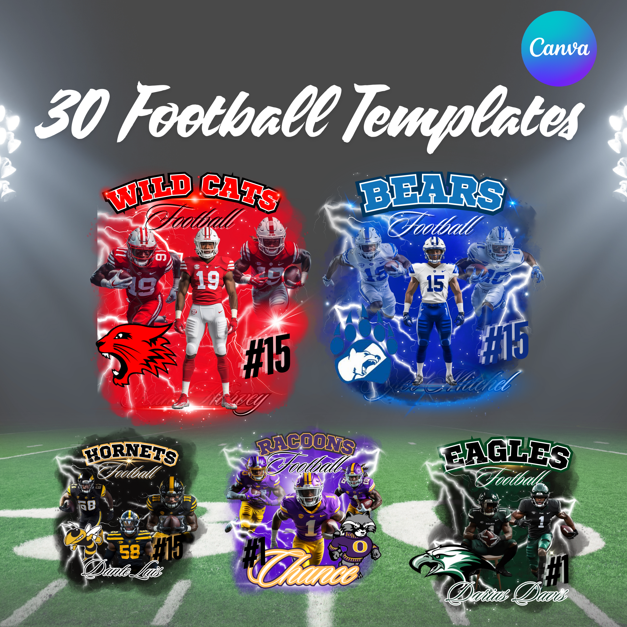 Football Digital Editable Canva Designs – 30 Templates