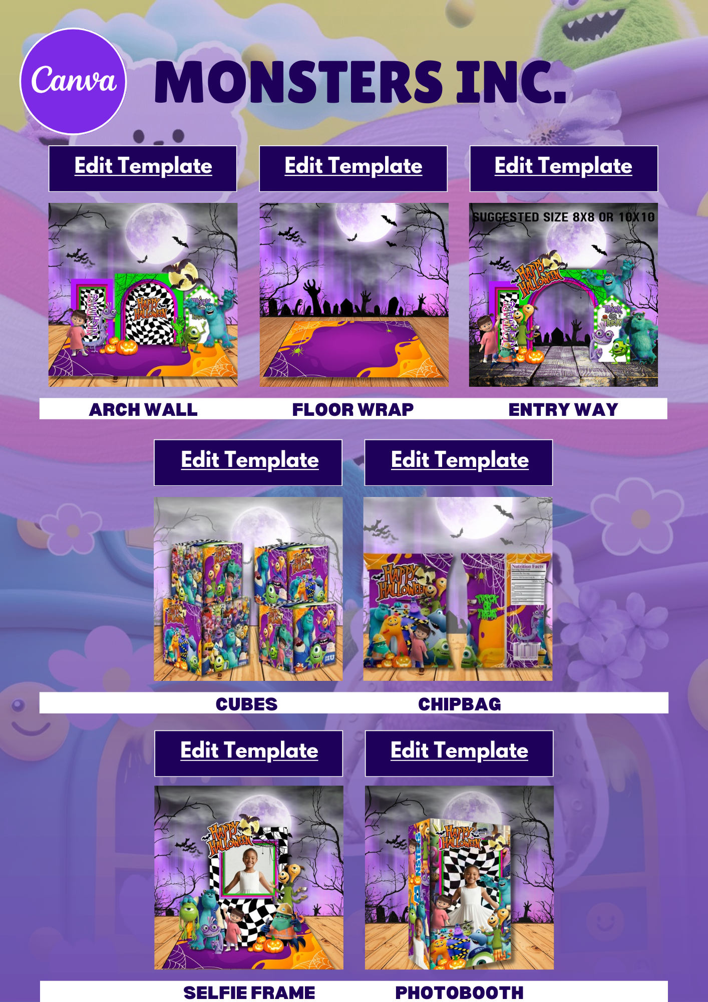 Halloween Party Favor Bundle  - 8 themed Canva Templates