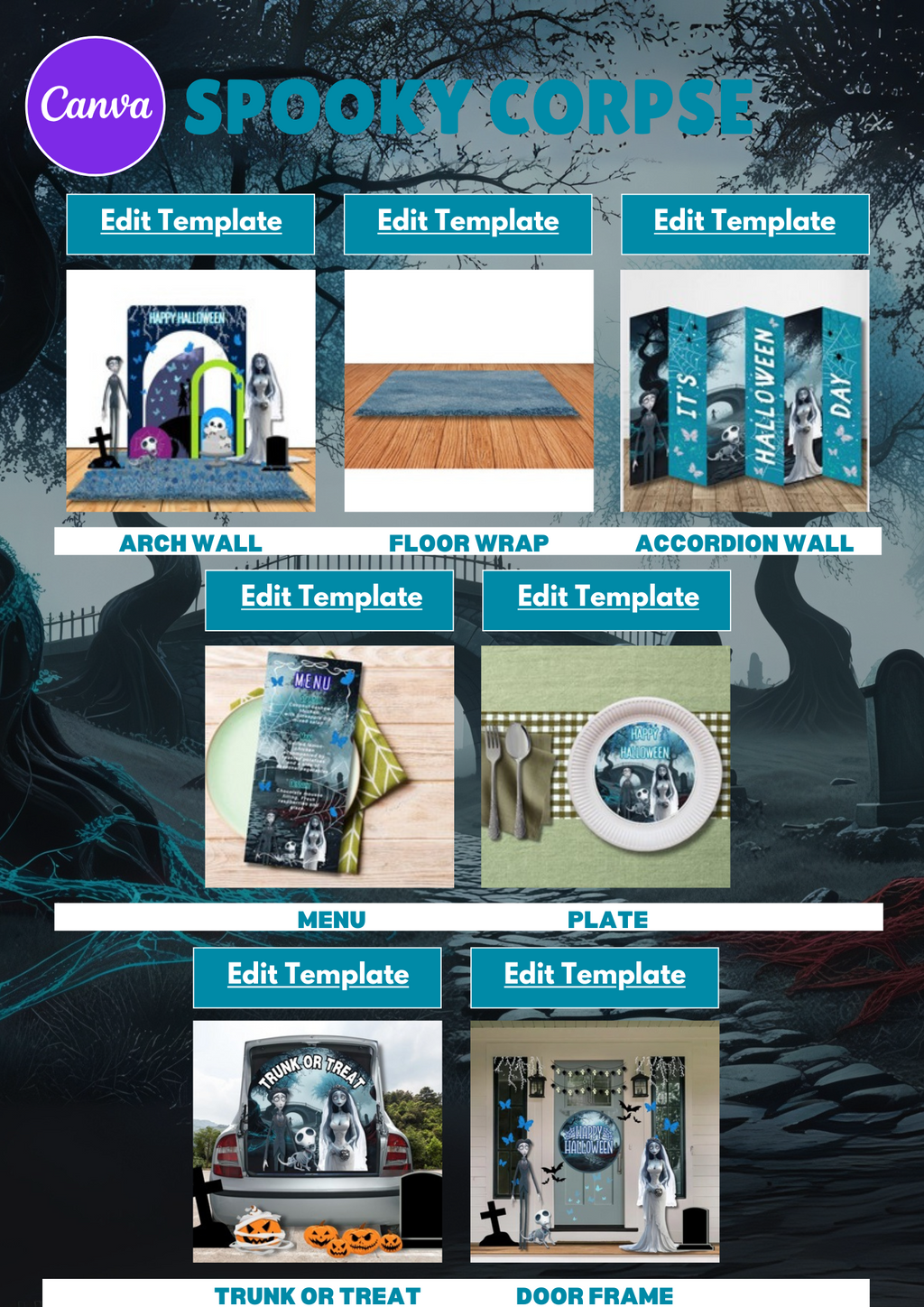 Halloween Party Favor Bundle  - 8 themed Canva Templates