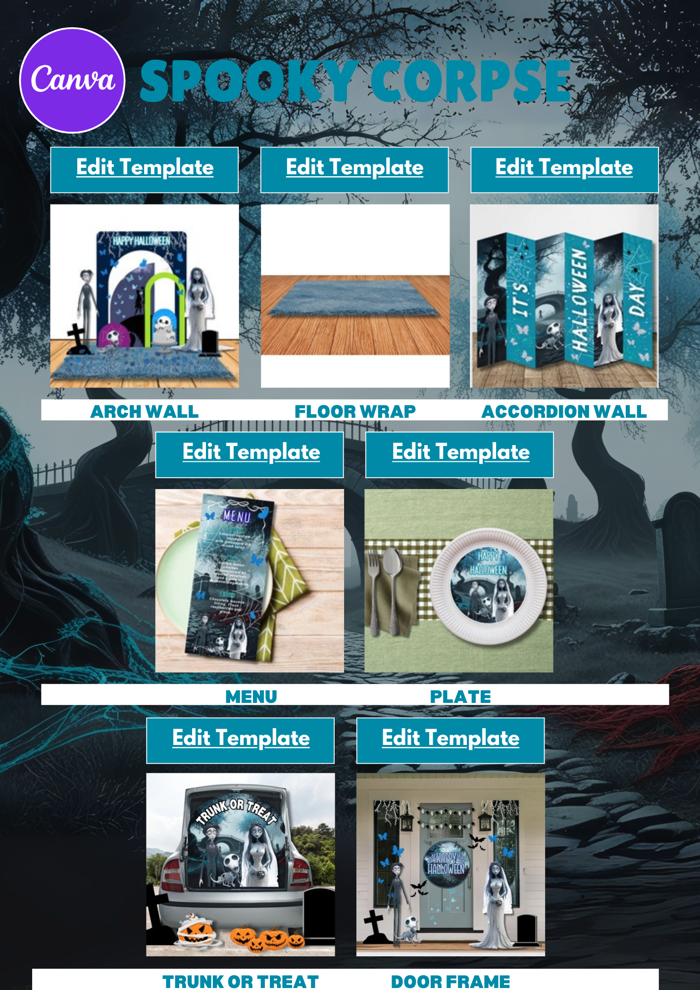 Halloween Party Favor Bundle  - 8 themed Canva Templates