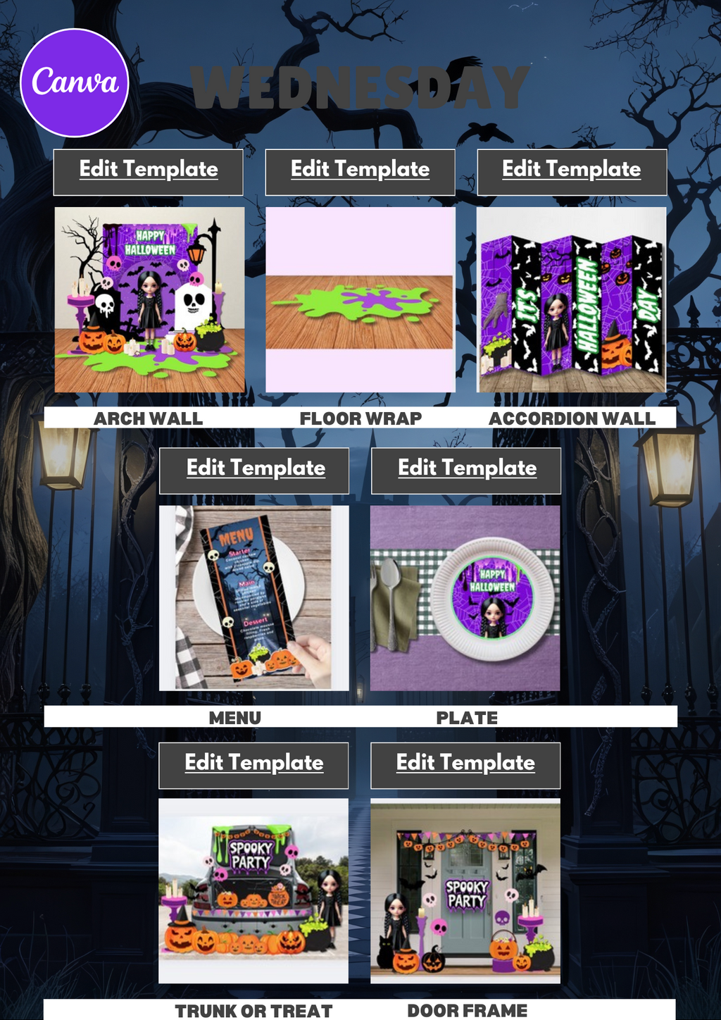 Halloween Party Favor Bundle  - 8 themed Canva Templates